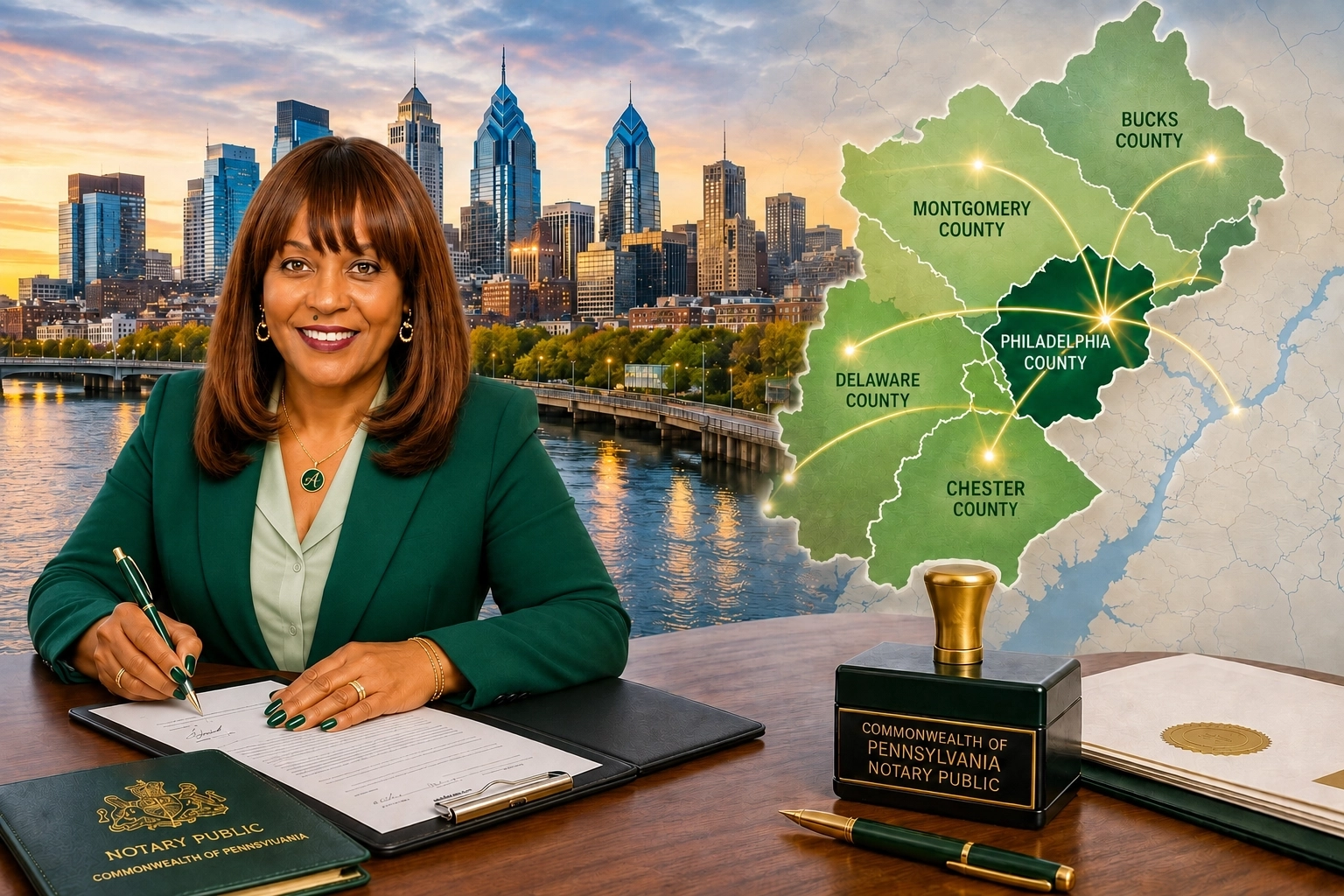 Arlene Mobile Notary Services providing mobile notary services throughout Philadelphia Delaware County Montgomery County Bucks County and Chester County Pennsylvania