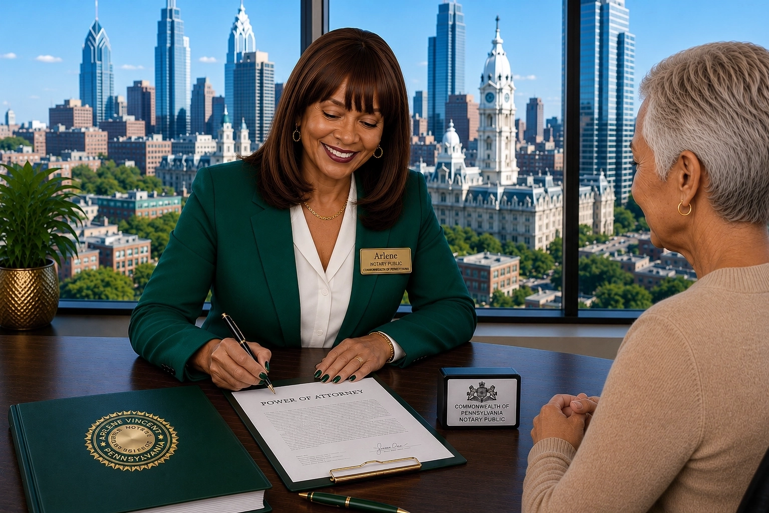 Philadelphia mobile notary appointment with Pennsylvania notary stamp, all legal documents, for families, attorneys, healthcare facilities and nursing homes.